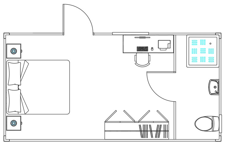 Plano de dormitorio con baño